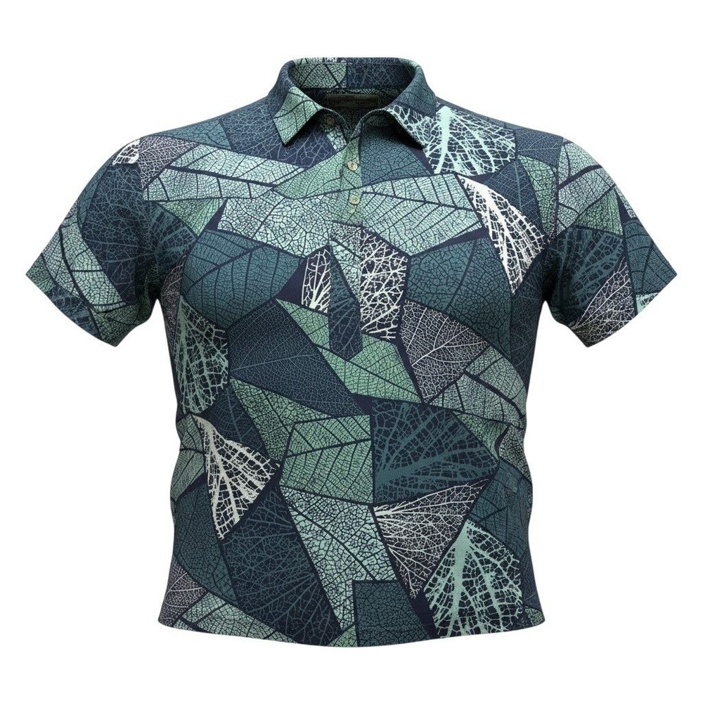 Hilo Hattie Polo Shirt XL Blue Teal Leaf Vein Geometric Made in Hawaii Aloha - Picture 2 of 6